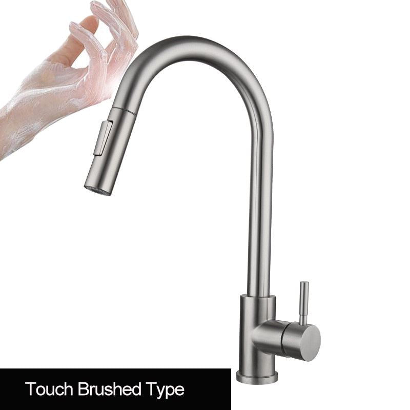 Matte Black Sensor Kitchen Faucet Hot And Cold Rotating Spring Kitchen Household