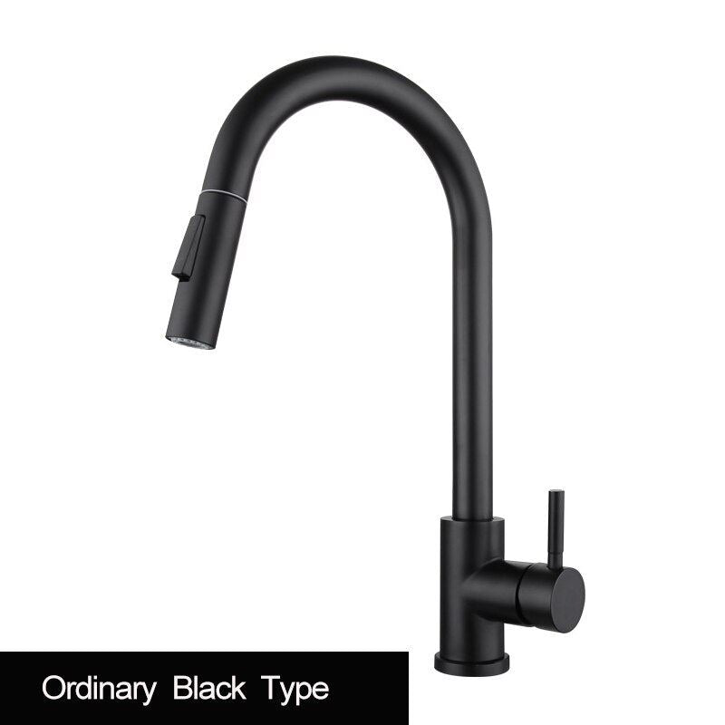 Matte Black Sensor Kitchen Faucet Hot And Cold Rotating Spring Kitchen Household