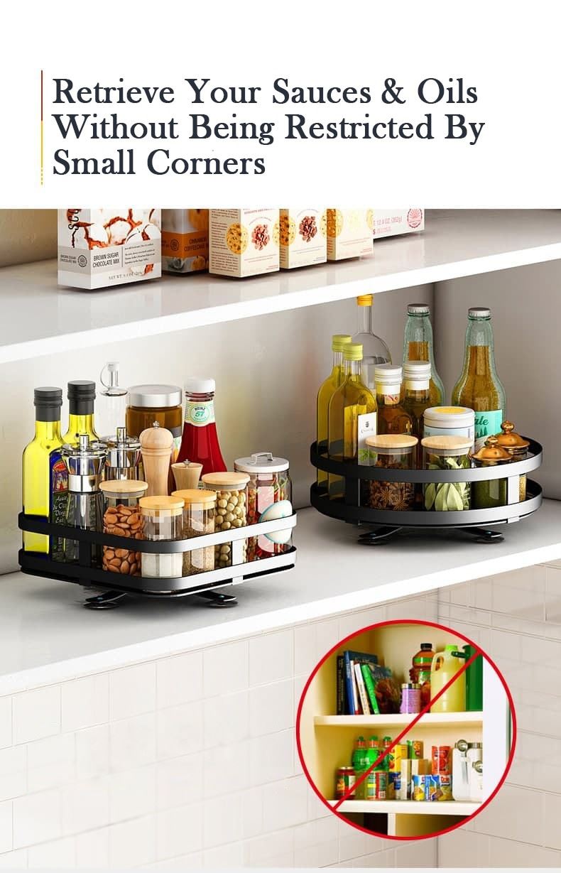 Spice Lazy Susan 2 Tier Black 360 Degree Rotatable Spice Rack Steel Kitchen Cabi