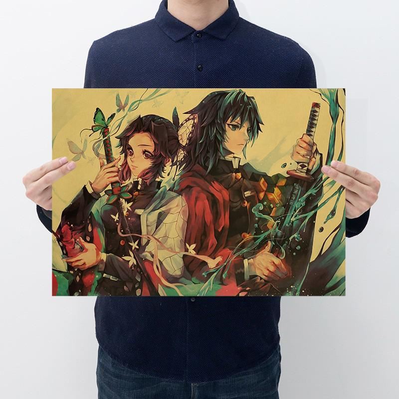 Anime Demon Slayer Kraft Paper Poster  Home Bedroom Wall Decoration Painting Cor