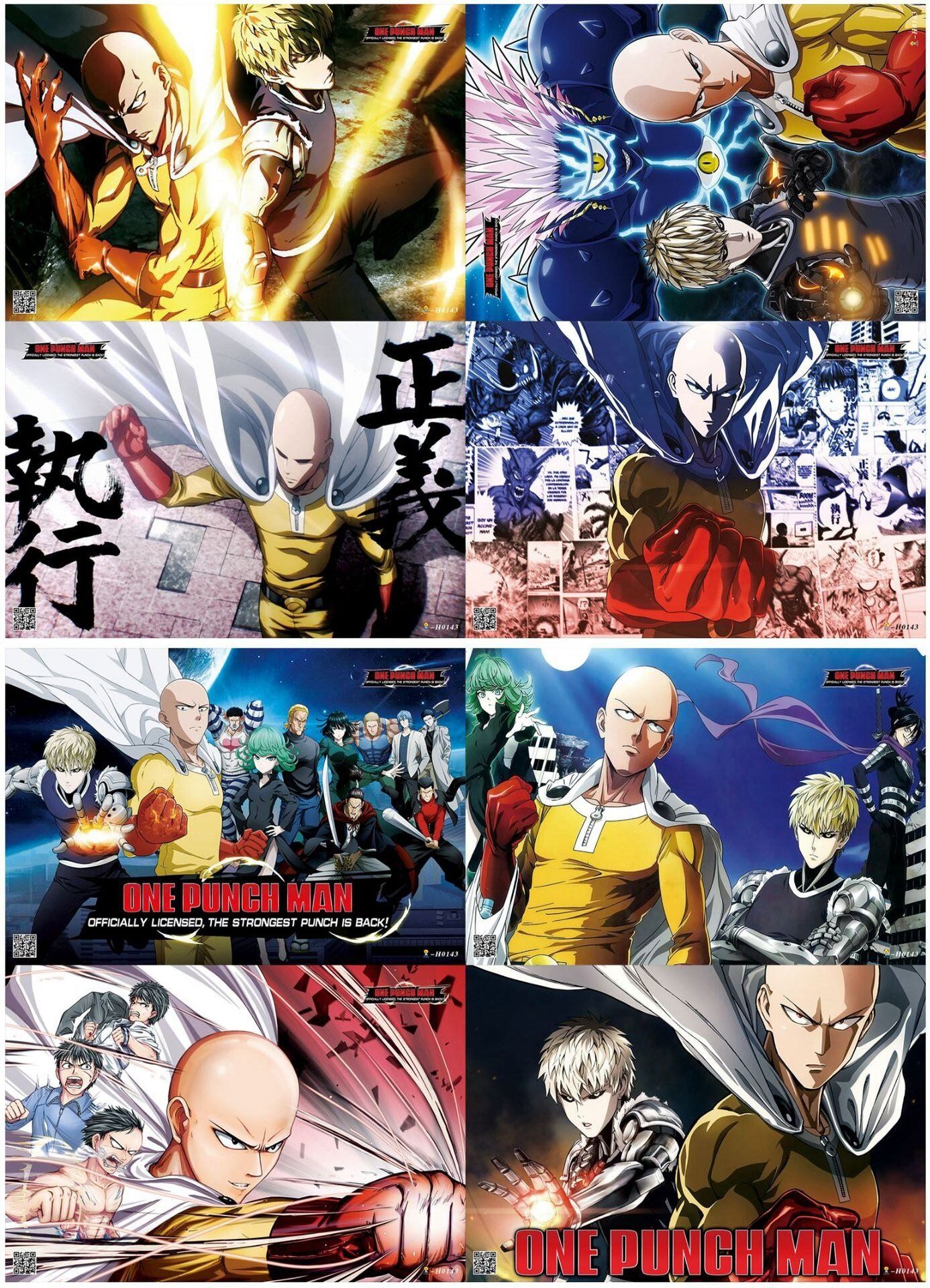 A Set of Eight Anime ONE PUNCH-MAN Poster Home Room Wall Decoration Painting 42x