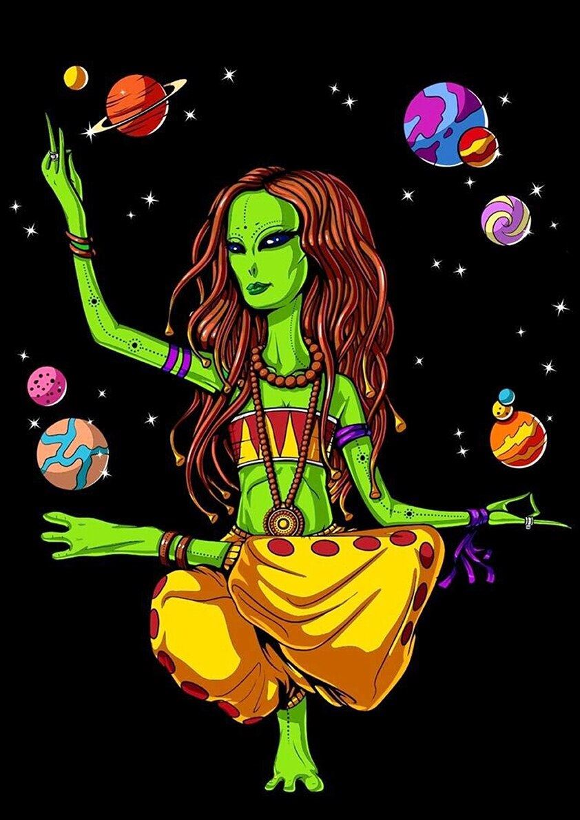 Psychedelic Alien Retro Poster For Coffee House Home Room Bar Wall Decor Craft Paper 12x16