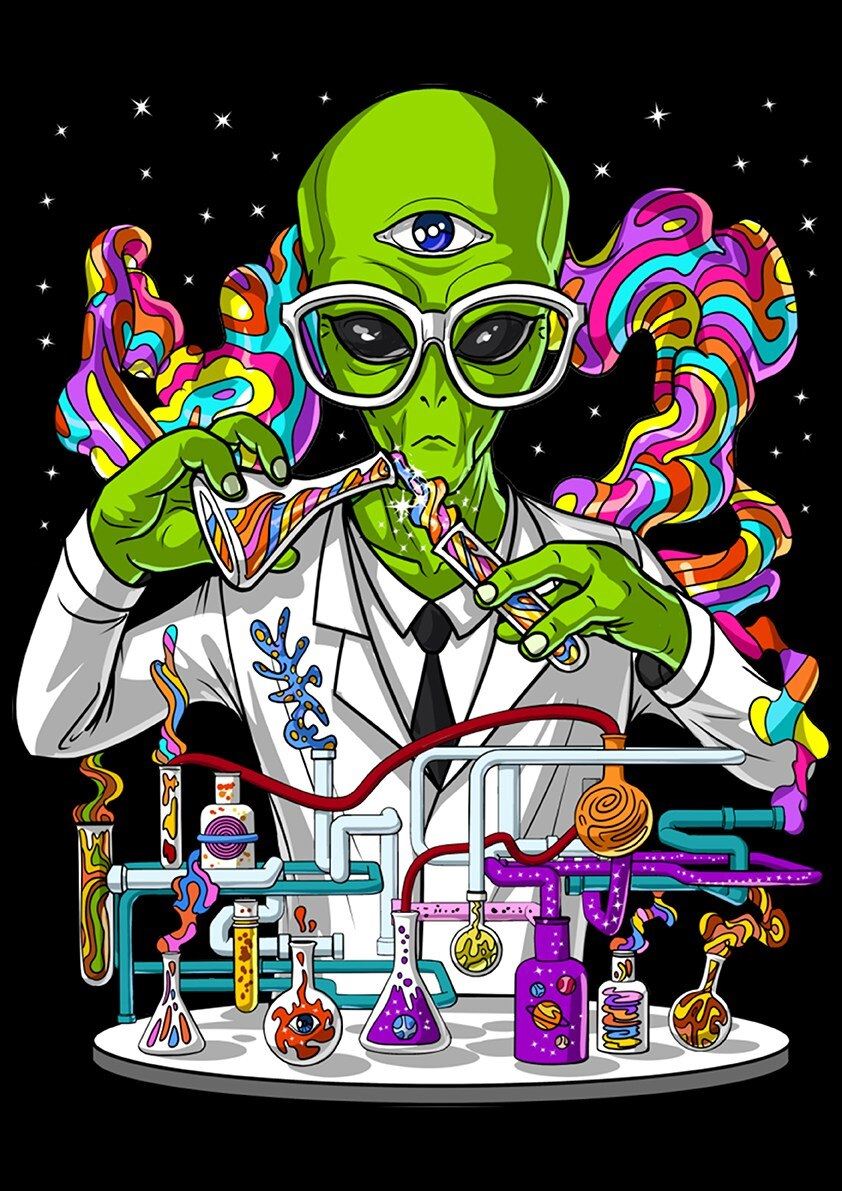 Psychedelic Alien Retro Poster For Coffee House Home Room Bar Wall Decor Craft Paper 12x16