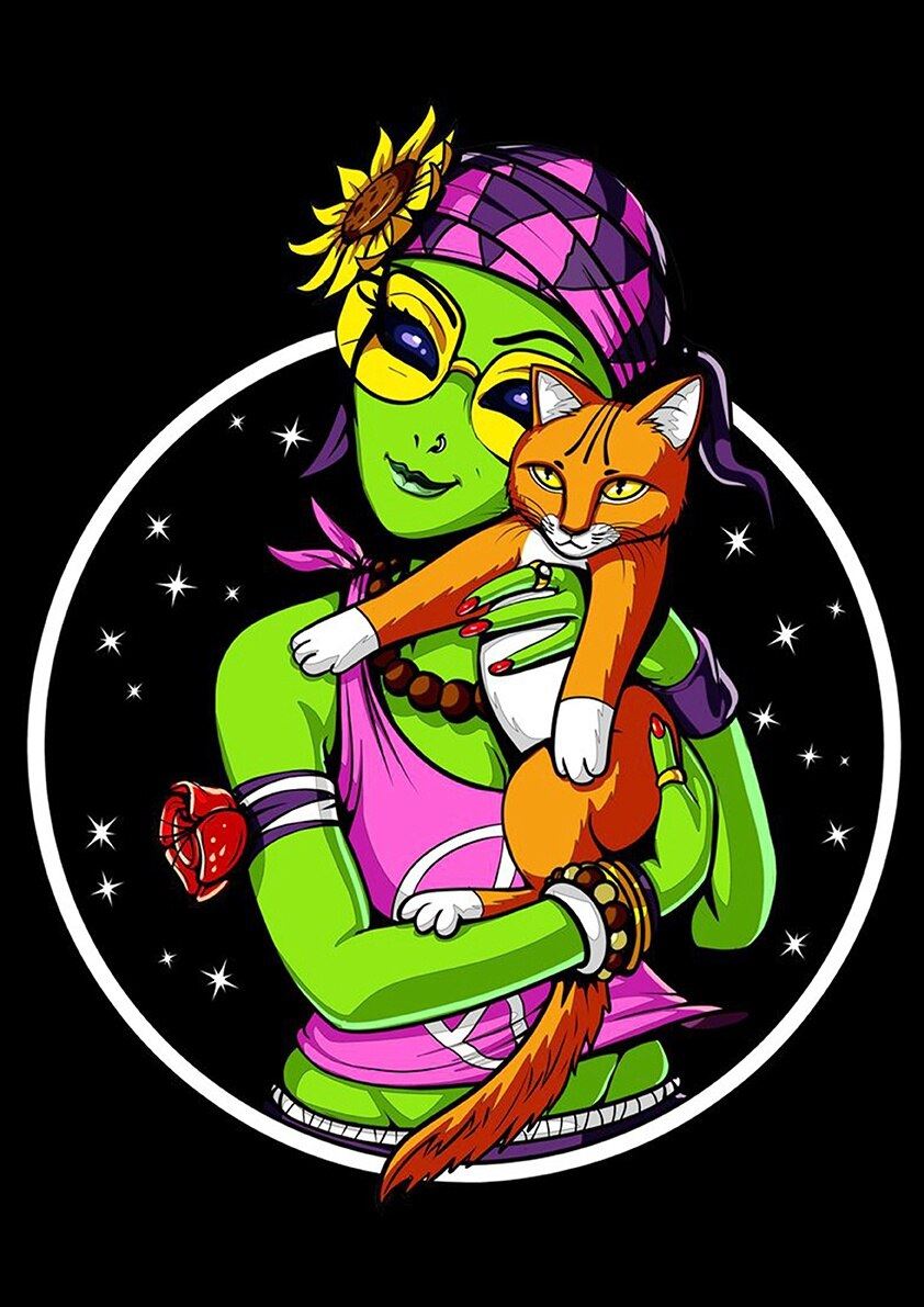 Psychedelic Alien Retro Poster For Coffee House Home Room Bar Wall Decor Craft Paper 12x16