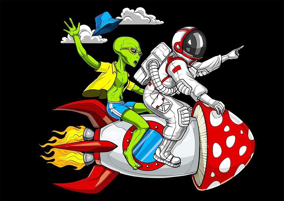 Psychedelic Alien Retro Poster For Coffee House Home Room Bar Wall Decor Craft Paper 12x16