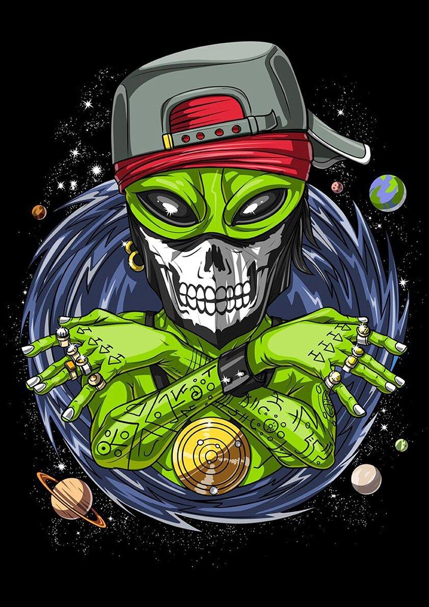 Psychedelic Alien Retro Poster For Coffee House Home Room Bar Wall Decor Craft Paper 12x16