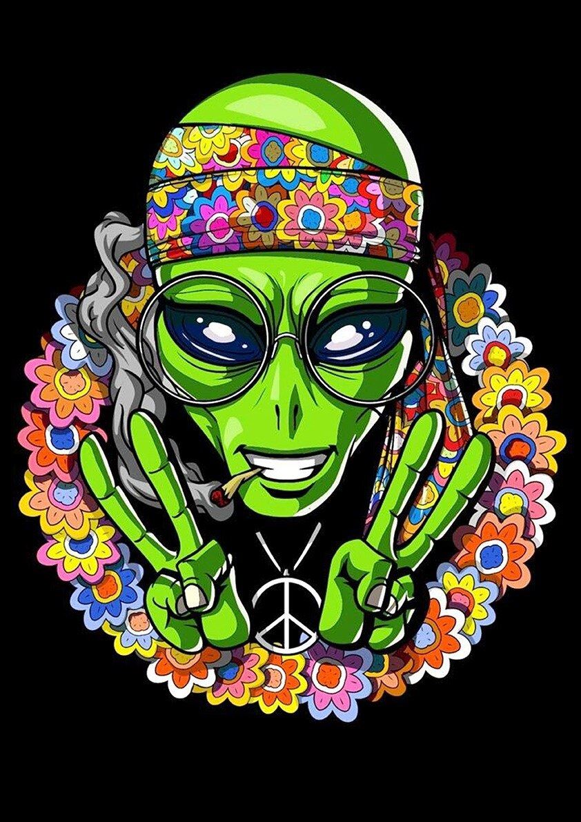 Psychedelic Alien Retro Poster For Coffee House Home Room Bar Wall Decor Craft Paper 12x16