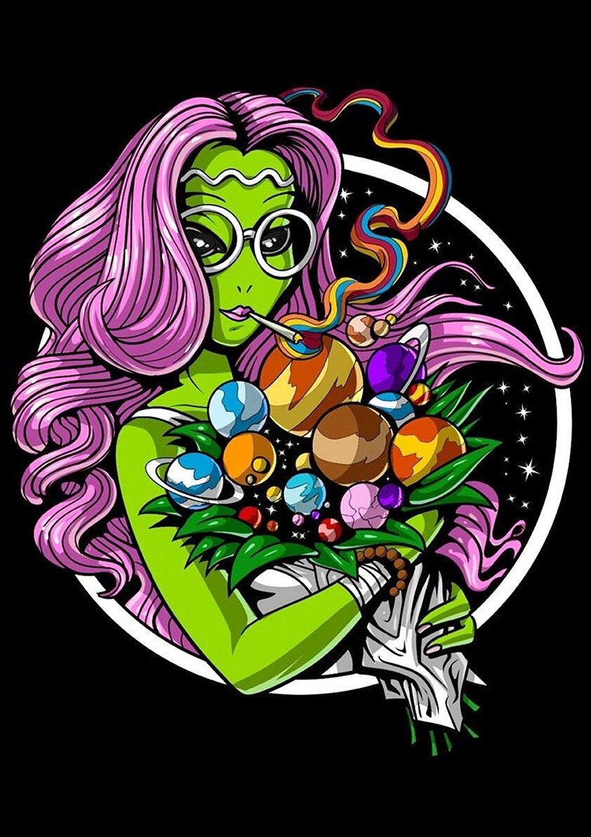 Psychedelic Alien Retro Poster For Coffee House Home Room Bar Wall Decor Craft Paper 12x16