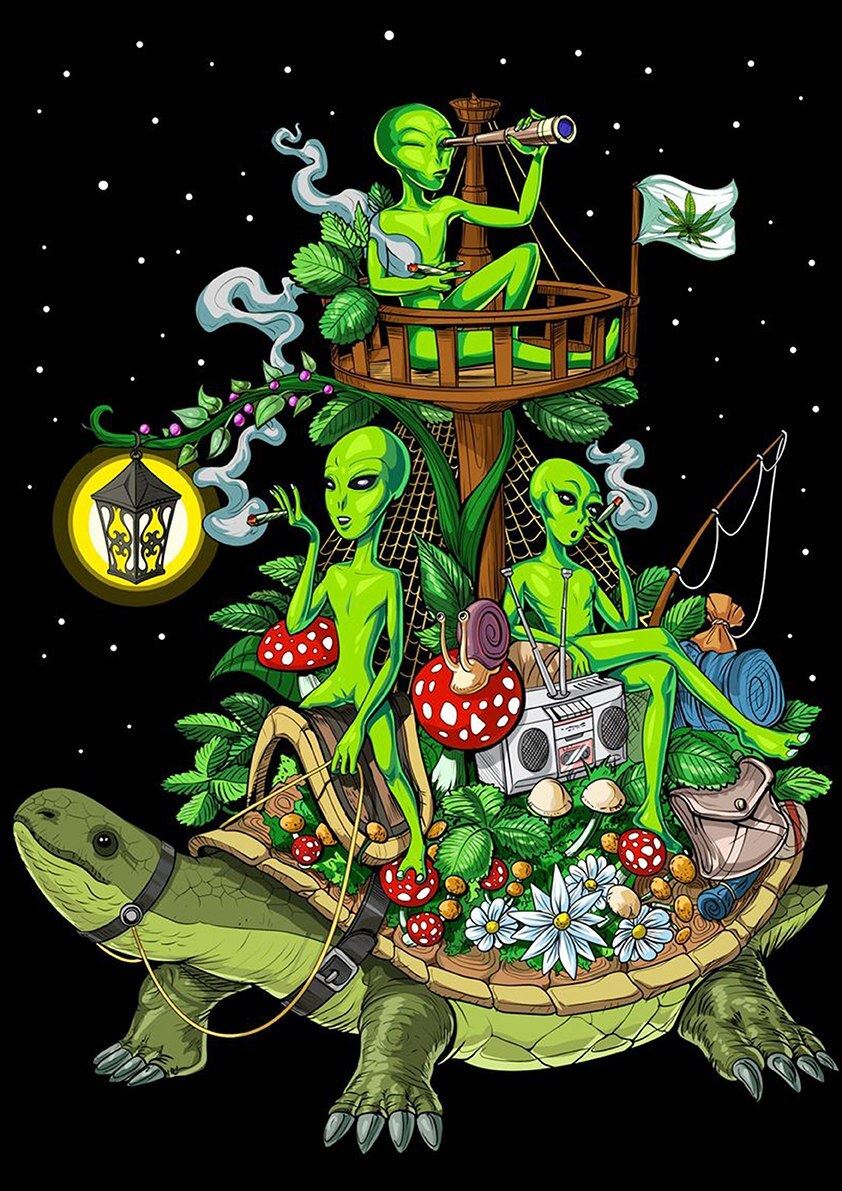 Psychedelic Alien Retro Poster For Coffee House Home Room Bar Wall Decor Craft Paper 12x16