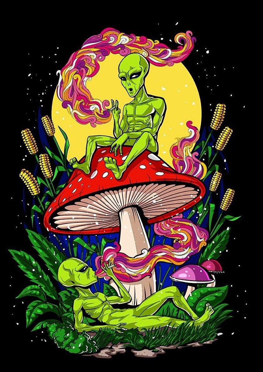 Psychedelic Alien Retro Poster For Coffee House Home Room Bar Wall Decor Craft Paper 12x16