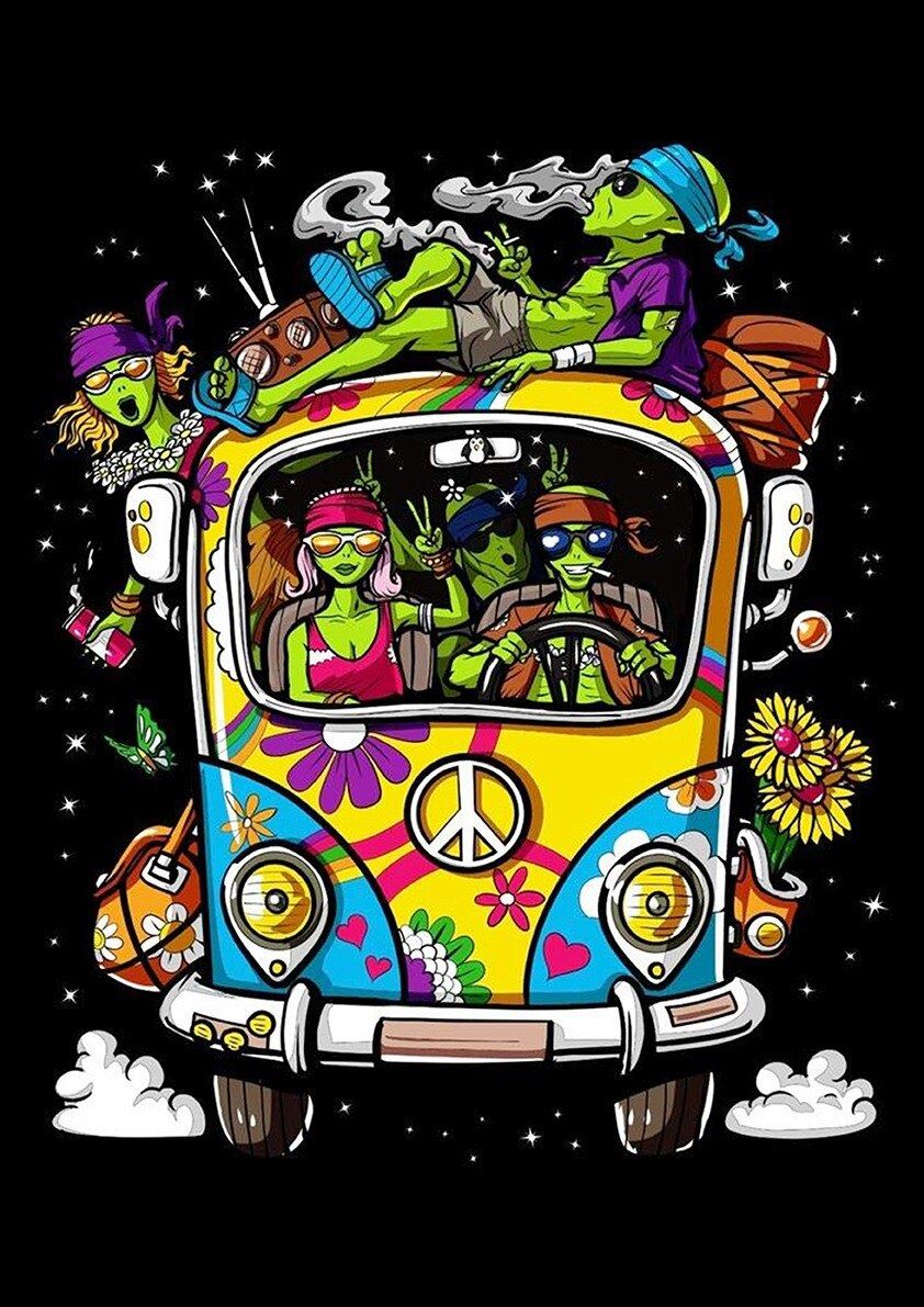 Psychedelic Alien Retro Poster For Coffee House Home Room Bar Wall Decor Craft Paper 12x16