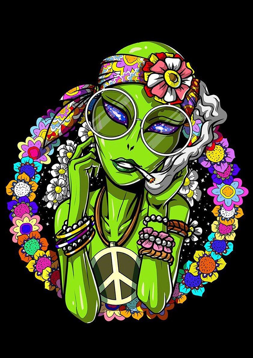 Psychedelic Alien Retro Poster For Coffee House Home Room Bar Wall Decor Craft Paper 12x16