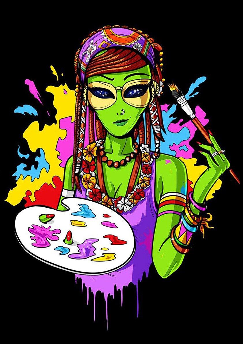 Psychedelic Alien Retro Poster For Coffee House Home Room Bar Wall Decor Craft Paper 12x16