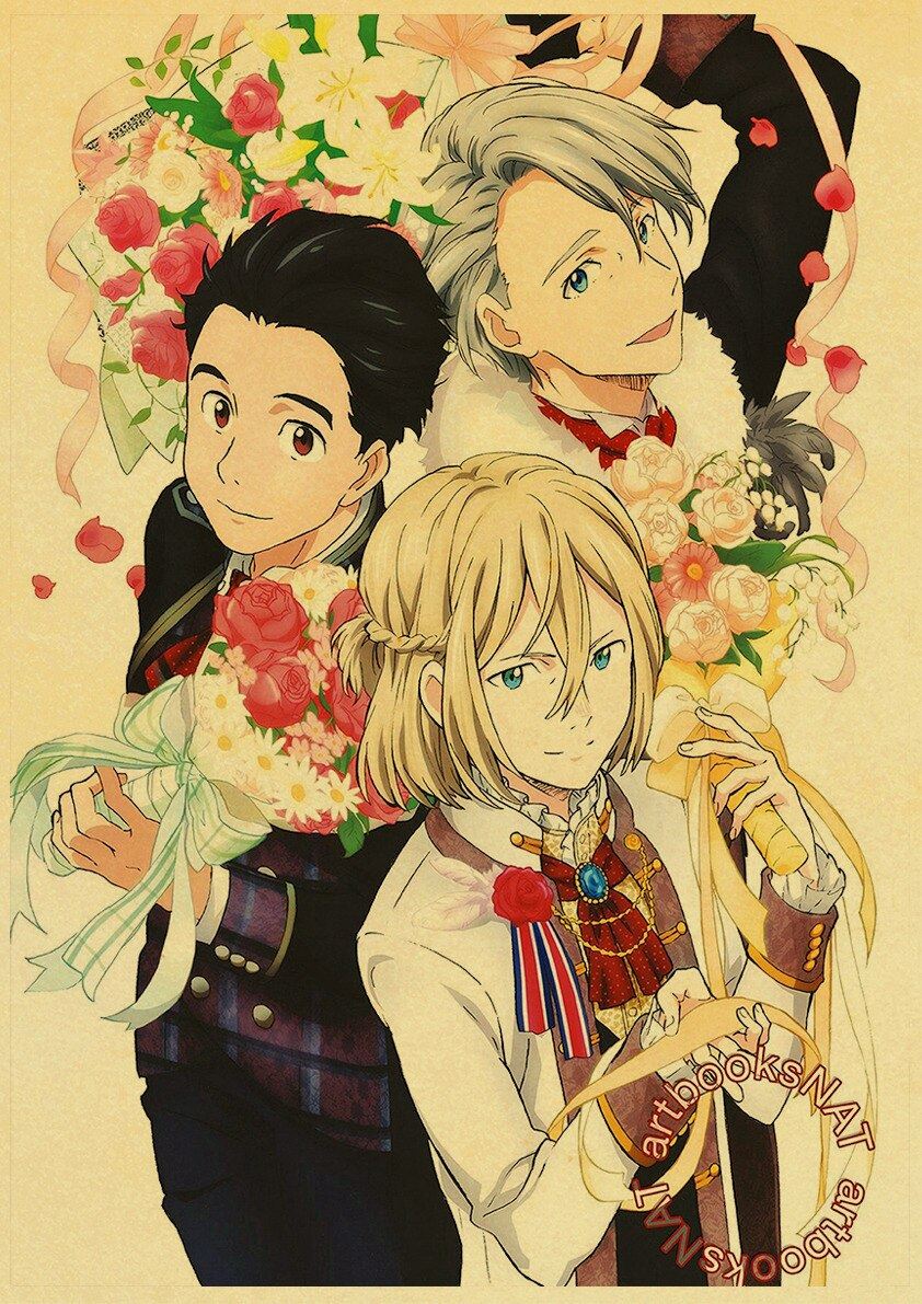 Figure Skating Anime YURI!!! on ICE Posters Wall Art Poster Kraft Paper Prints Print 12x16