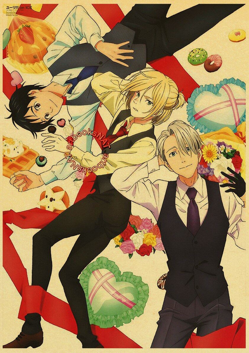 Figure Skating Anime YURI!!! on ICE Posters Wall Art Poster Kraft Paper Prints Print 12x16