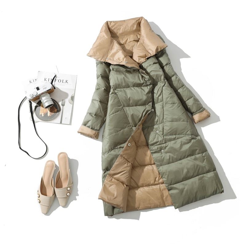 Fitaylor 2021 Winter Women Turtleneck White Duck Down Coat Double Breasted Warm
