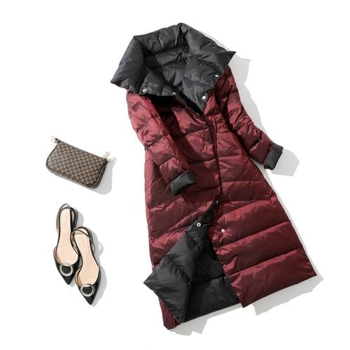 Fitaylor 2021 Winter Women Turtleneck White Duck Down Coat Double Breasted Warm