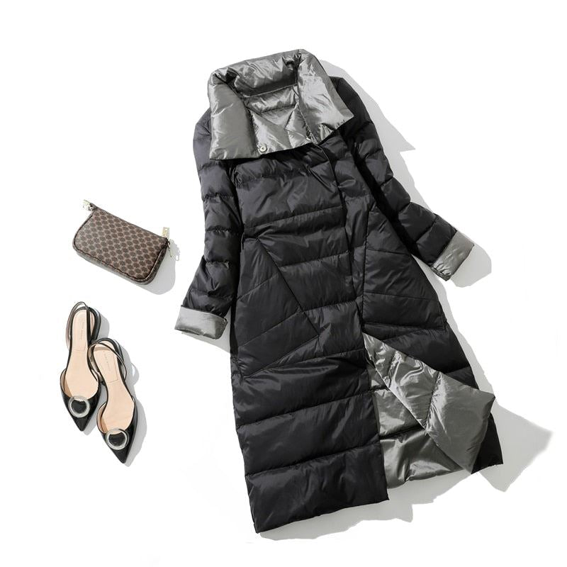 Fitaylor 2021 Winter Women Turtleneck White Duck Down Coat Double Breasted Warm