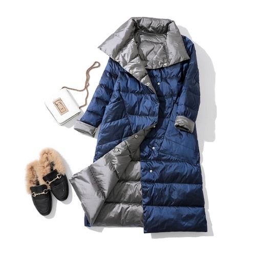 Fitaylor 2021 Winter Women Turtleneck White Duck Down Coat Double Breasted Warm