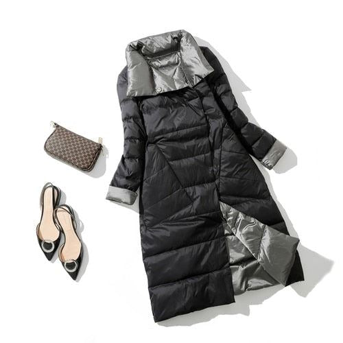 Fitaylor 2021 Winter Women Turtleneck White Duck Down Coat Double Breasted Warm
