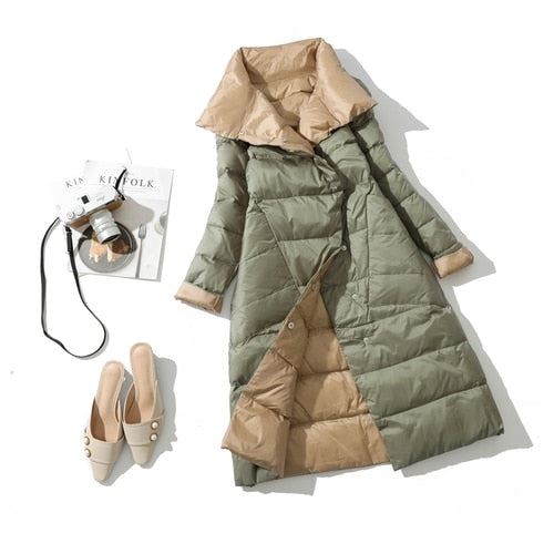 Fitaylor 2021 Winter Women Turtleneck White Duck Down Coat Double Breasted Warm