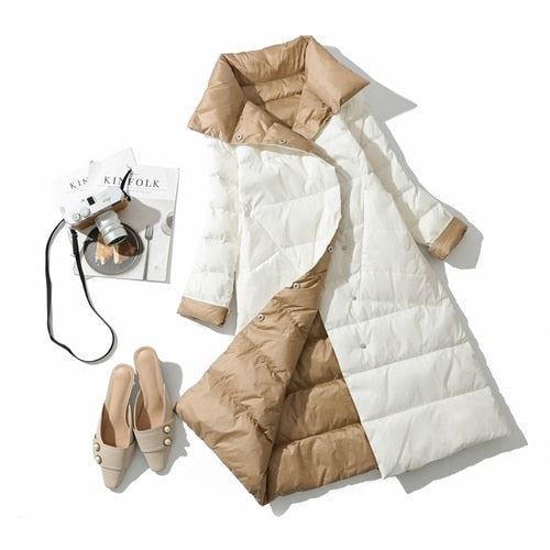 Fitaylor 2021 Winter Women Turtleneck White Duck Down Coat Double Breasted Warm