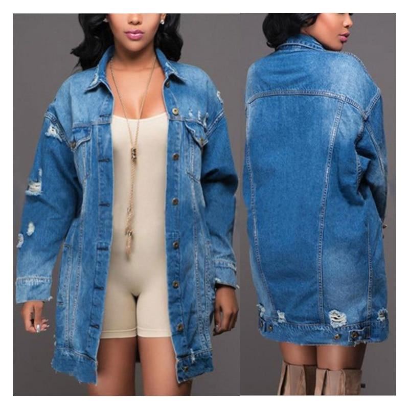 Fashion Cowgirl Jacket Denim Jacket Popular Style Mid Length Dark Hole Denim Tre