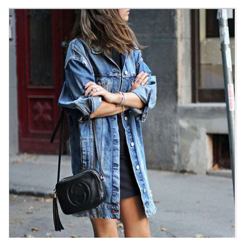 Fashion Cowgirl Jacket Denim Jacket Popular Style Mid Length Dark Hole Denim Tre