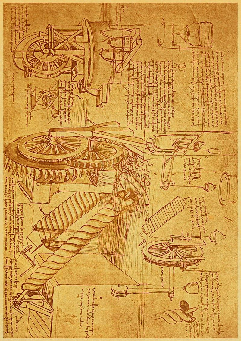 Leonardo Da Vinci Manuscript Vitruvian Man Posters Nostalgic Retro Decorative 12x16