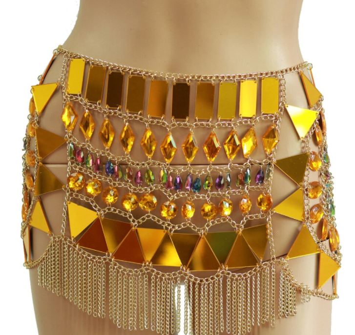 Fashion Crystal Beaded Body Chain Sexy Waist Chain Shorts Skirt for Women Wrap B