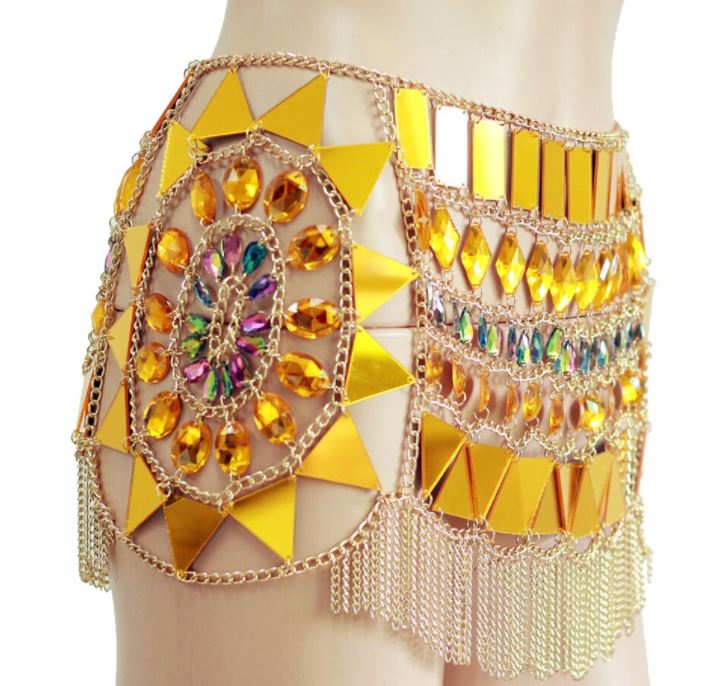 Fashion Crystal Beaded Body Chain Sexy Waist Chain Shorts Skirt for Women Wrap B