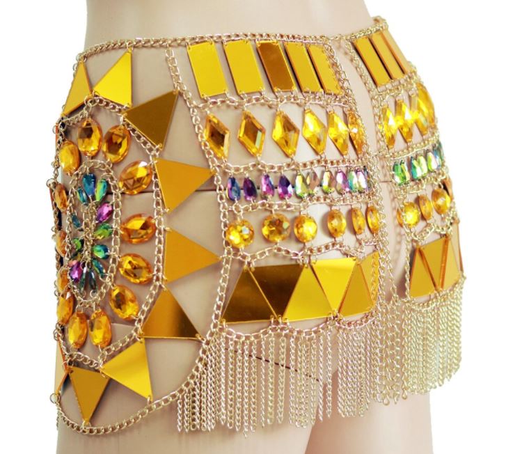 Fashion Crystal Beaded Body Chain Sexy Waist Chain Shorts Skirt for Women Wrap B