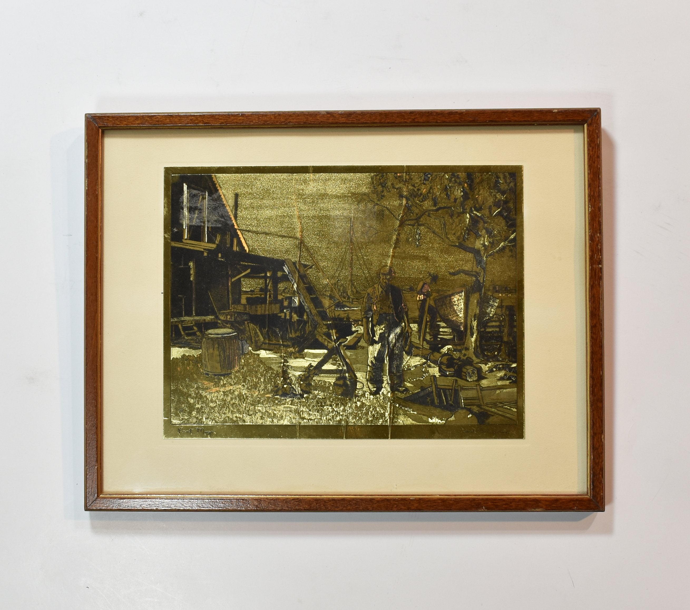 Vintage Collectible Lionel Barrymore "Point Magu" Gold Foil Print Framed Origina