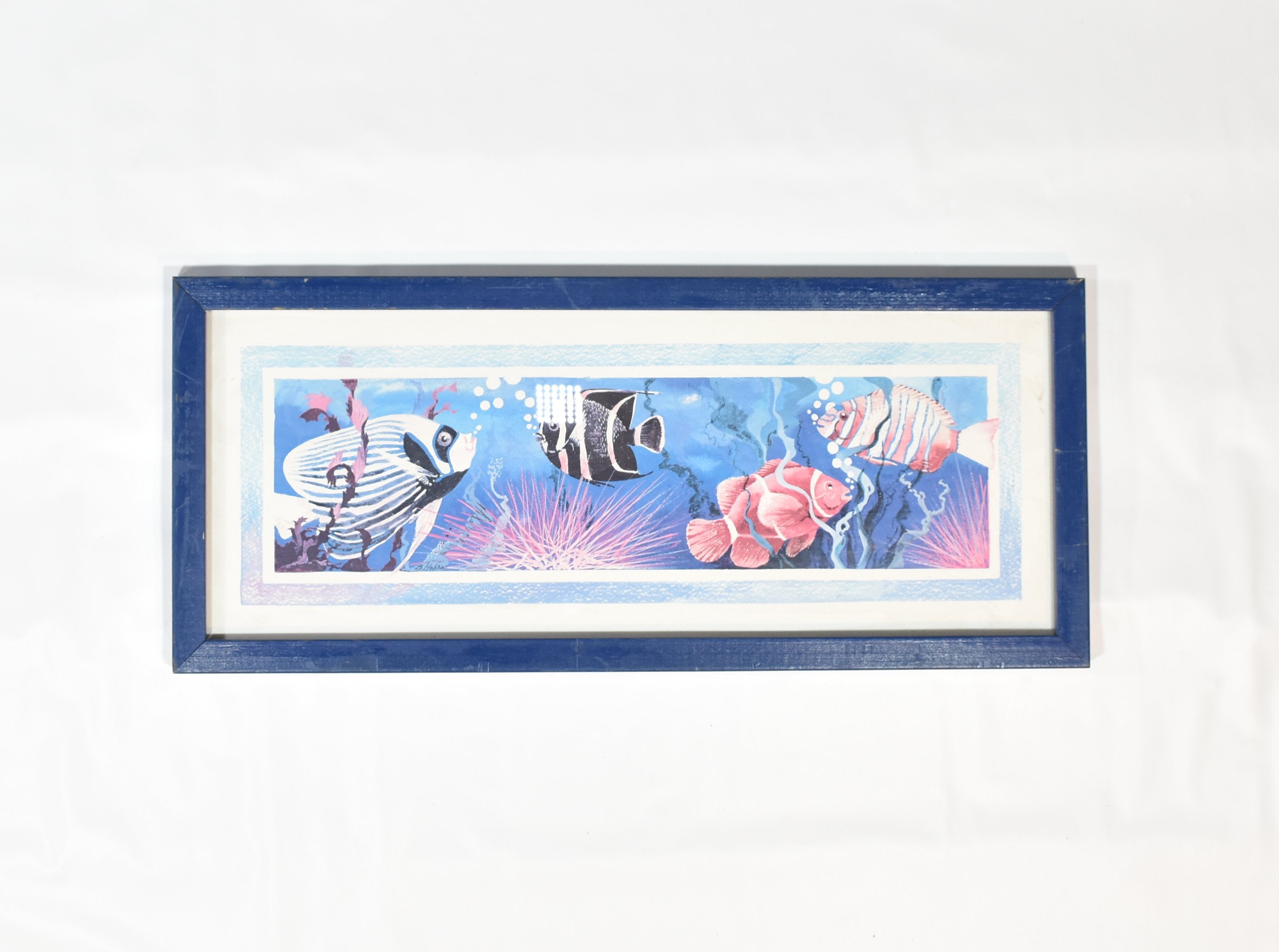 Framed Ocean View Salt Water fish Painting Blue Framed Used