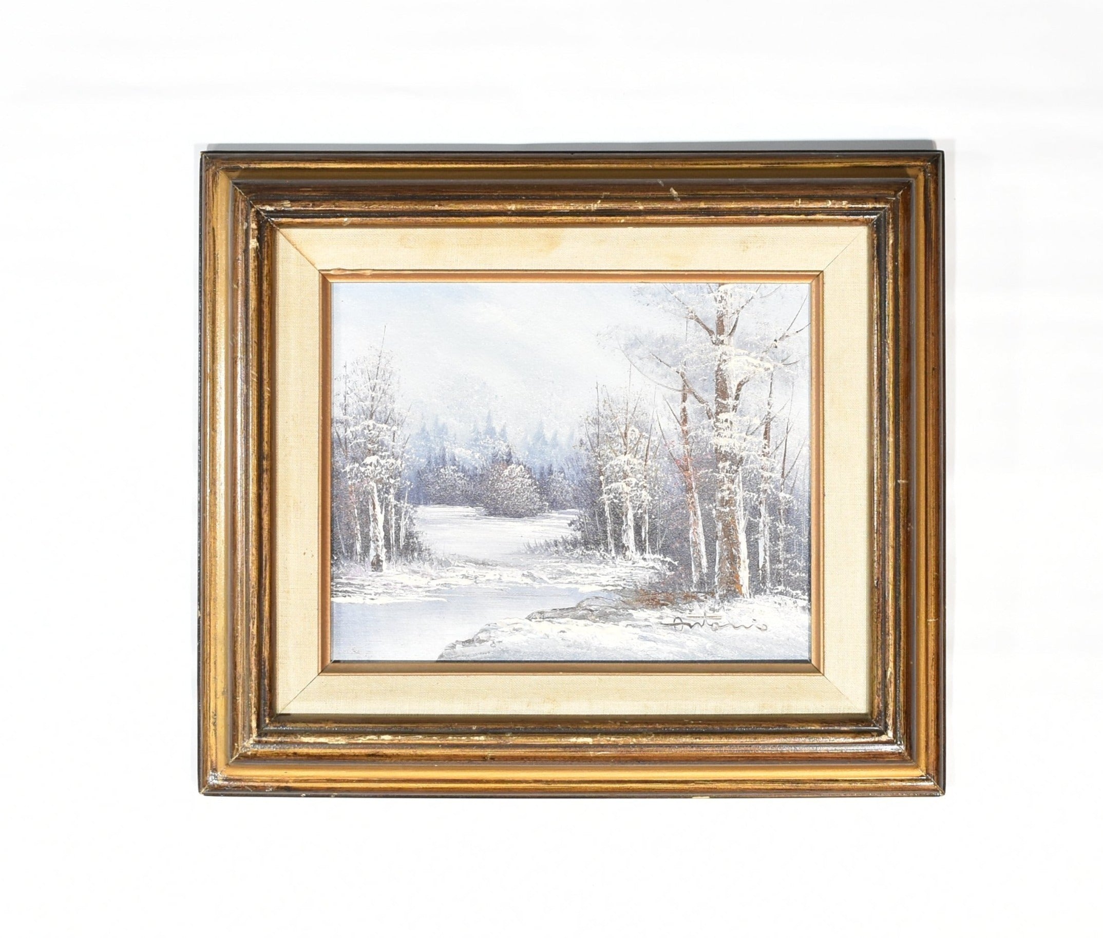 Hand Panted Canvas Art Scenery Winter View Original Framed 13 x 15