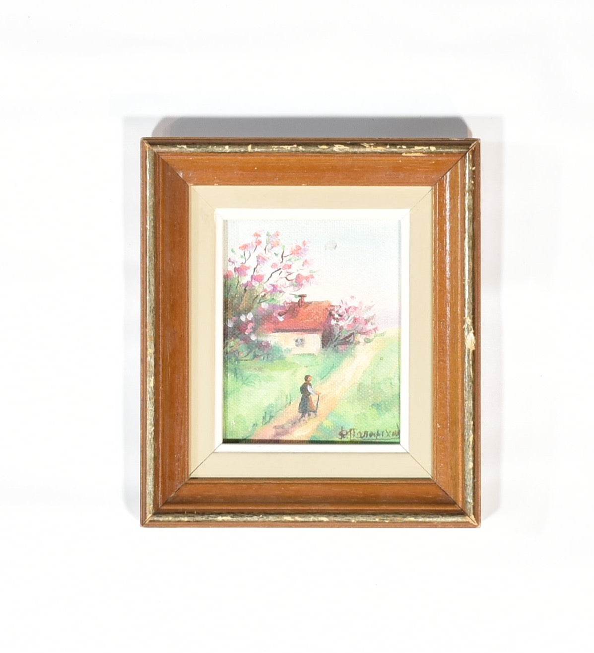 Art Original Hand Painted Canvas Art 5 x 6 Wood Framed Village scenery