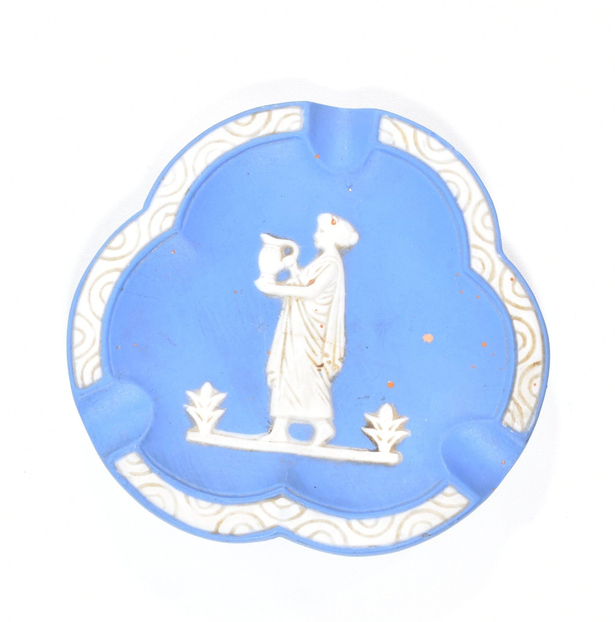 Vintage ash tray Victorian Art piece Blue Female Glory Used 4 inch