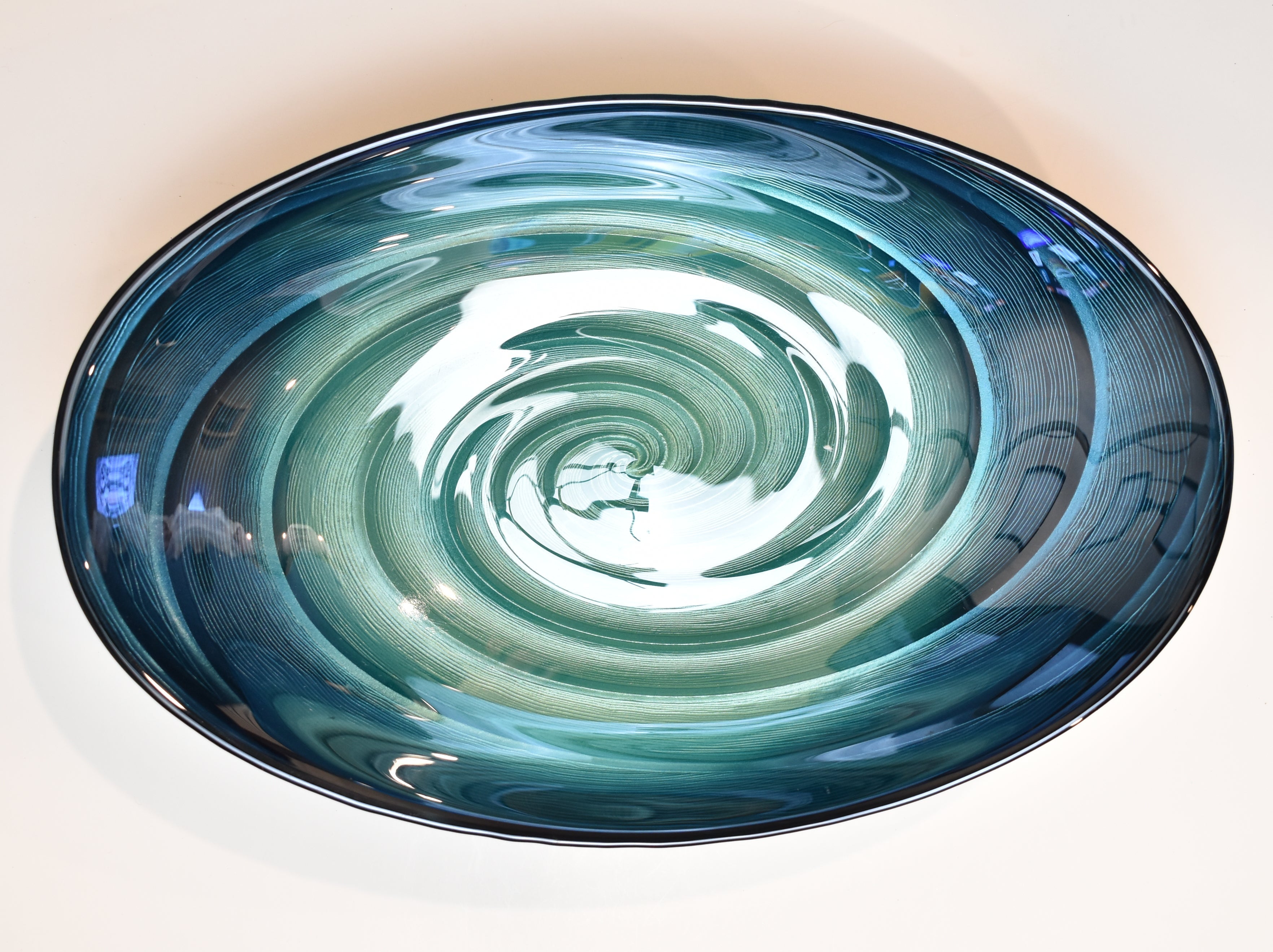 Teal Glass Bowl Table Decor USED 15 Inch Mixed colors