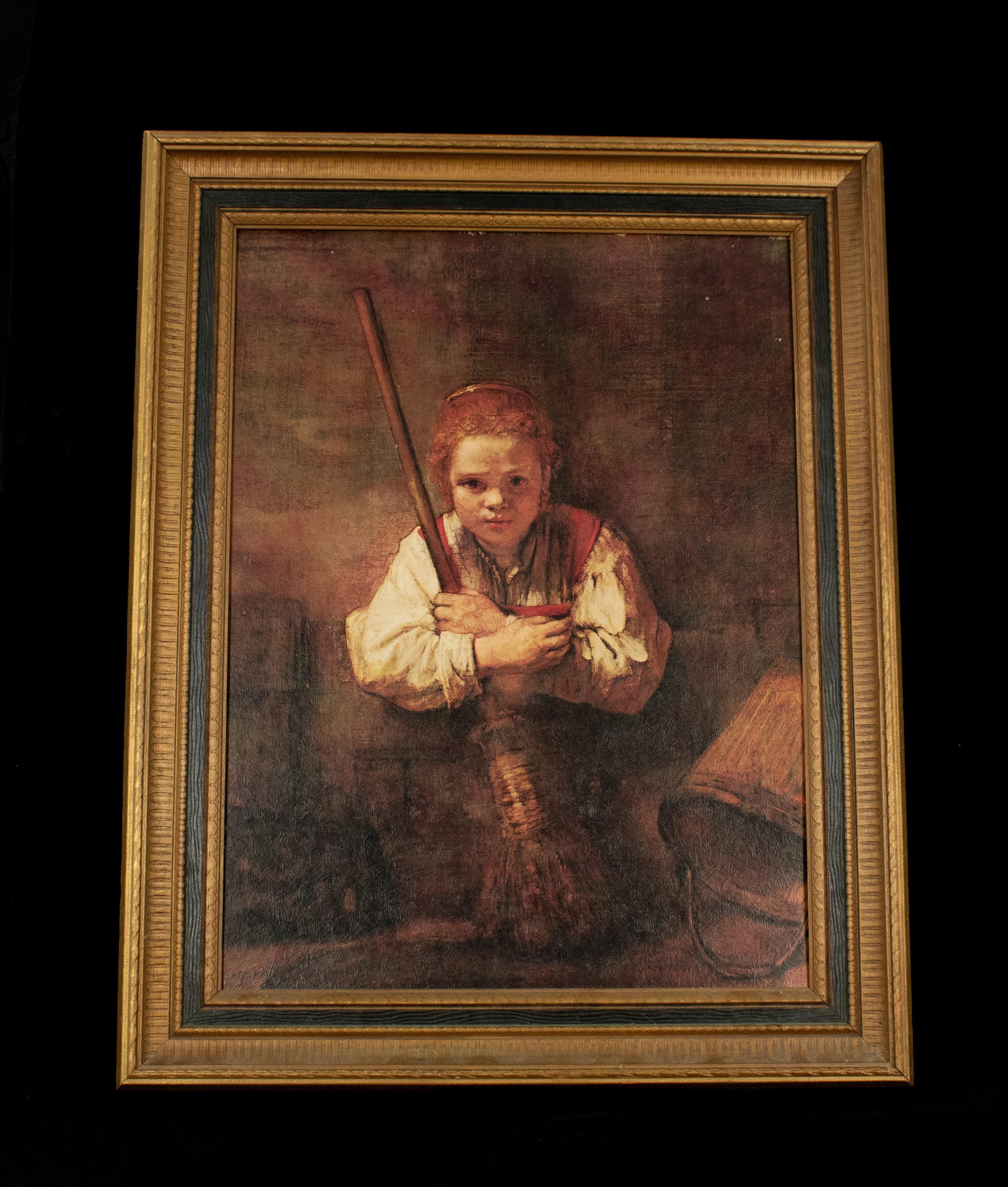 A Girl with a Broom 1651 Reprint Framed 23x29 Signed and Dated