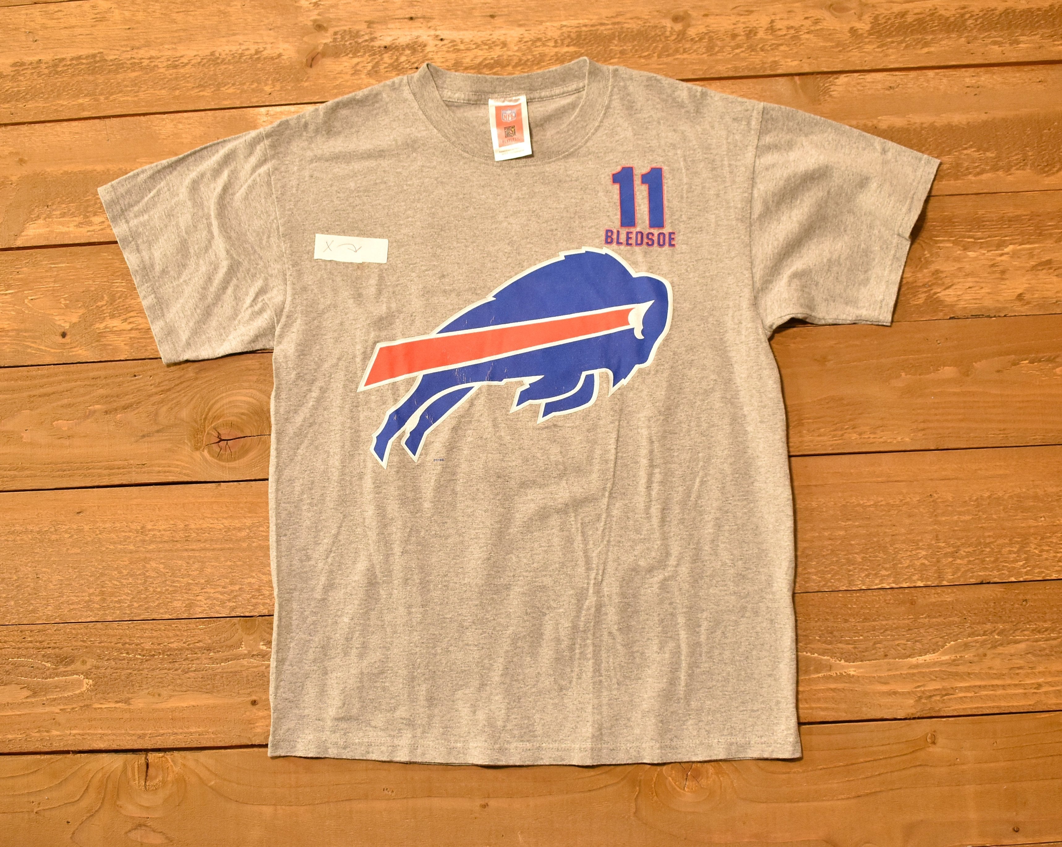 Buffalo Bills Mens Large grey t shirt used NFL  Bledsoe 11 Authentic Players Inc