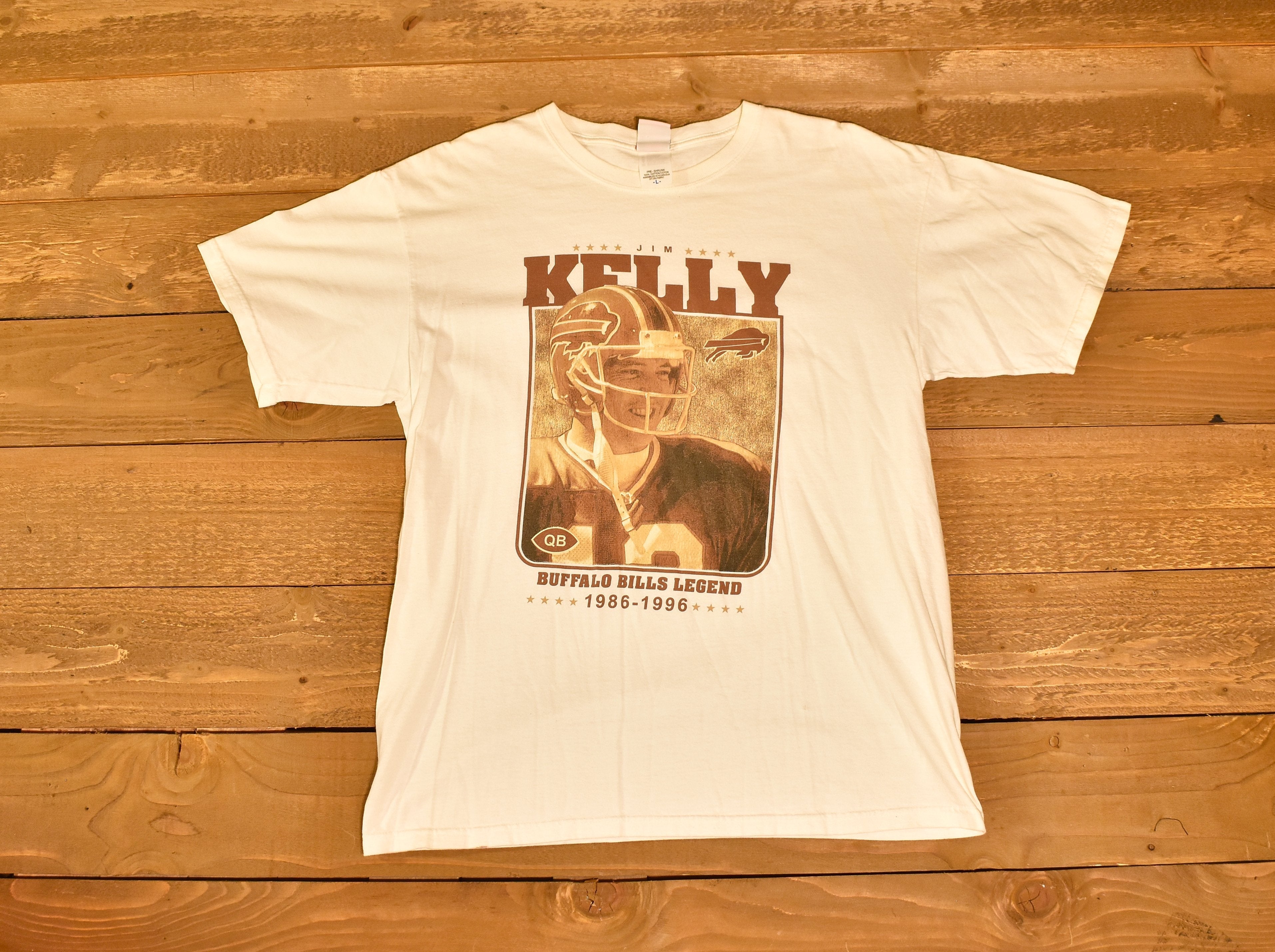 Buffalo Bills mens white t-shirt  large Jim Kelly Buffalo 1986-1996 Used