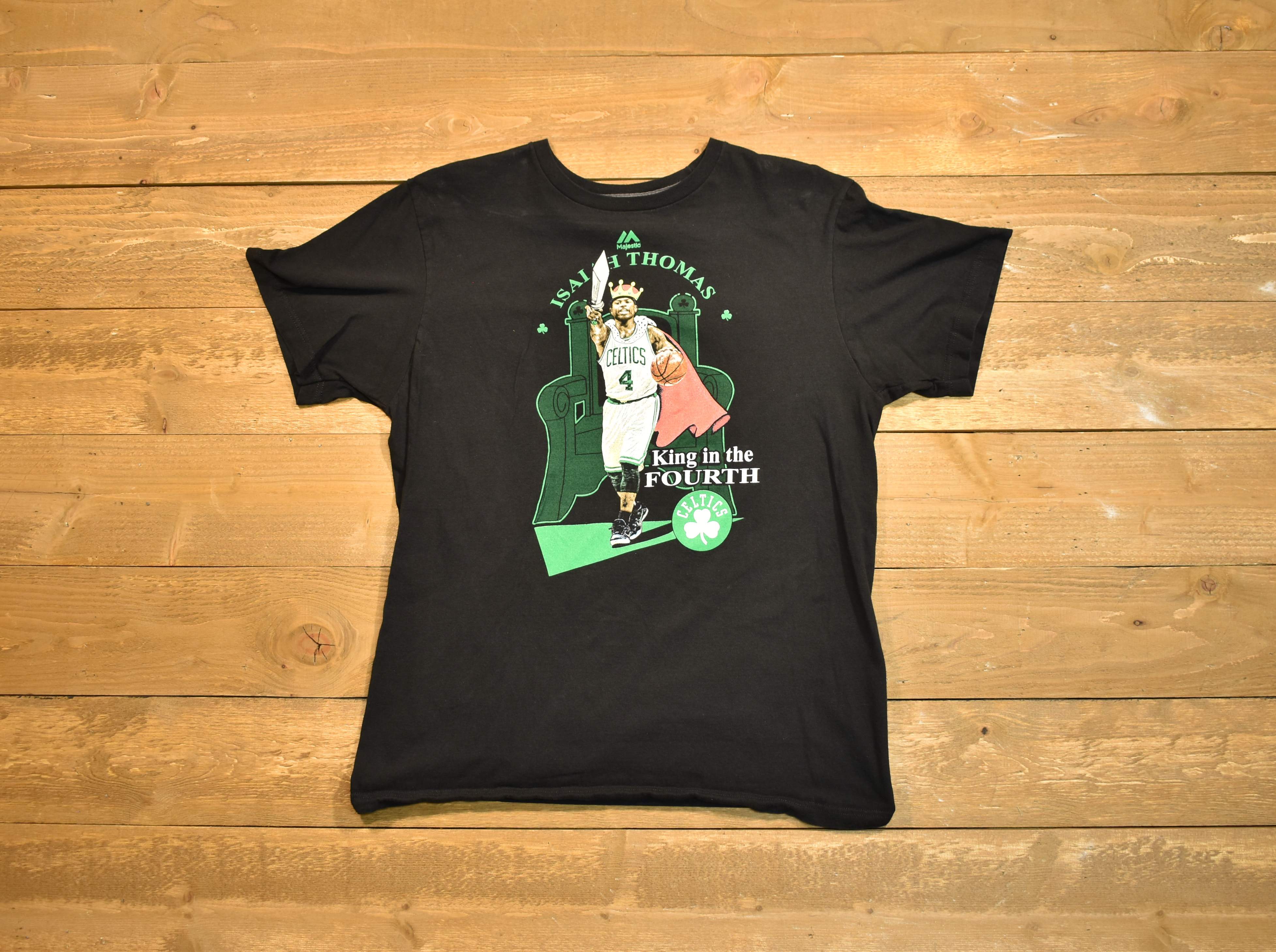 Boston Celtics king in the fourth majestic black men's T-shirt large used triple peak black NBA