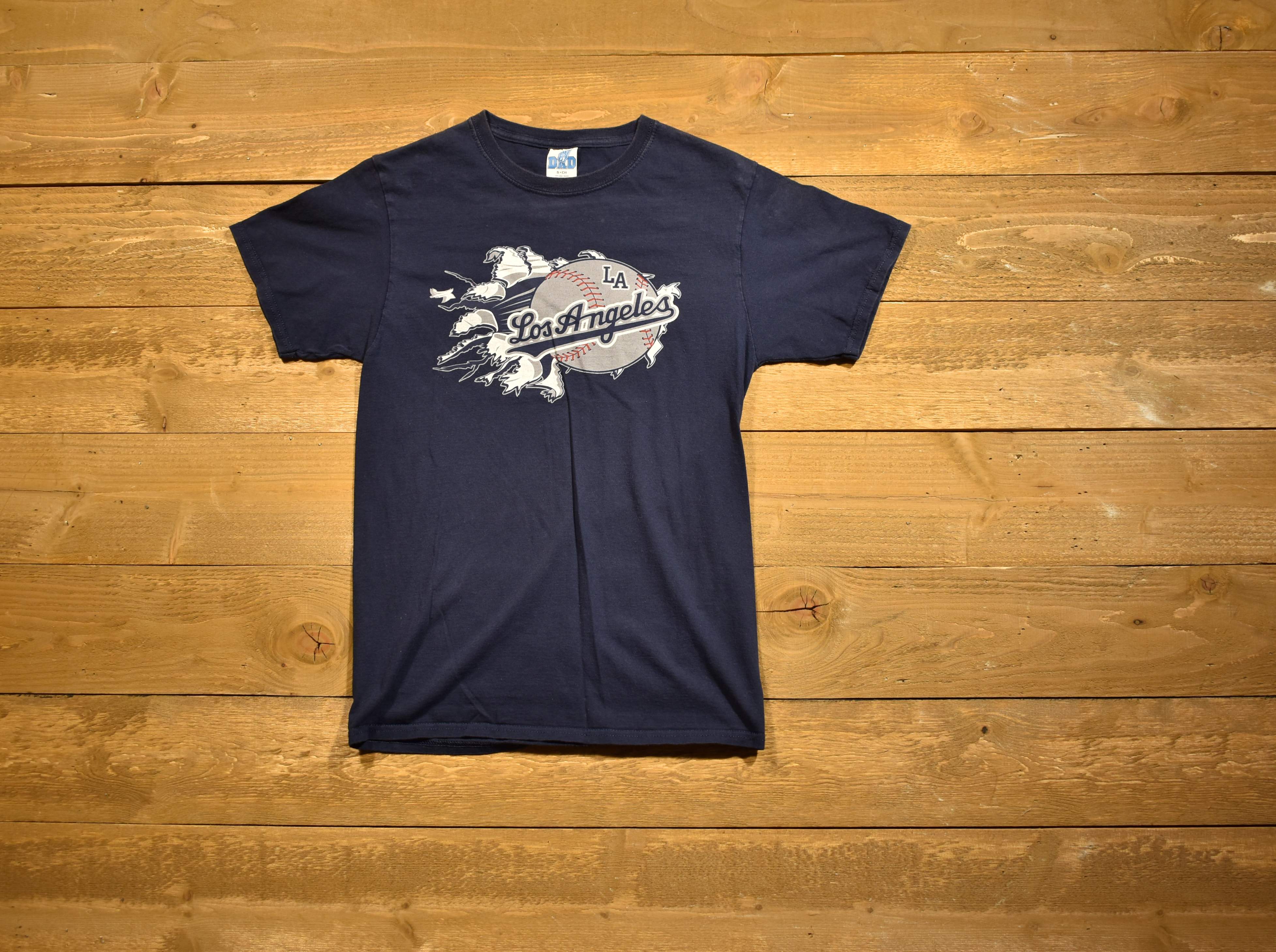 Los Angeles dodgers small MLB baseball T-shirt blue number 1 dad Authentic Used