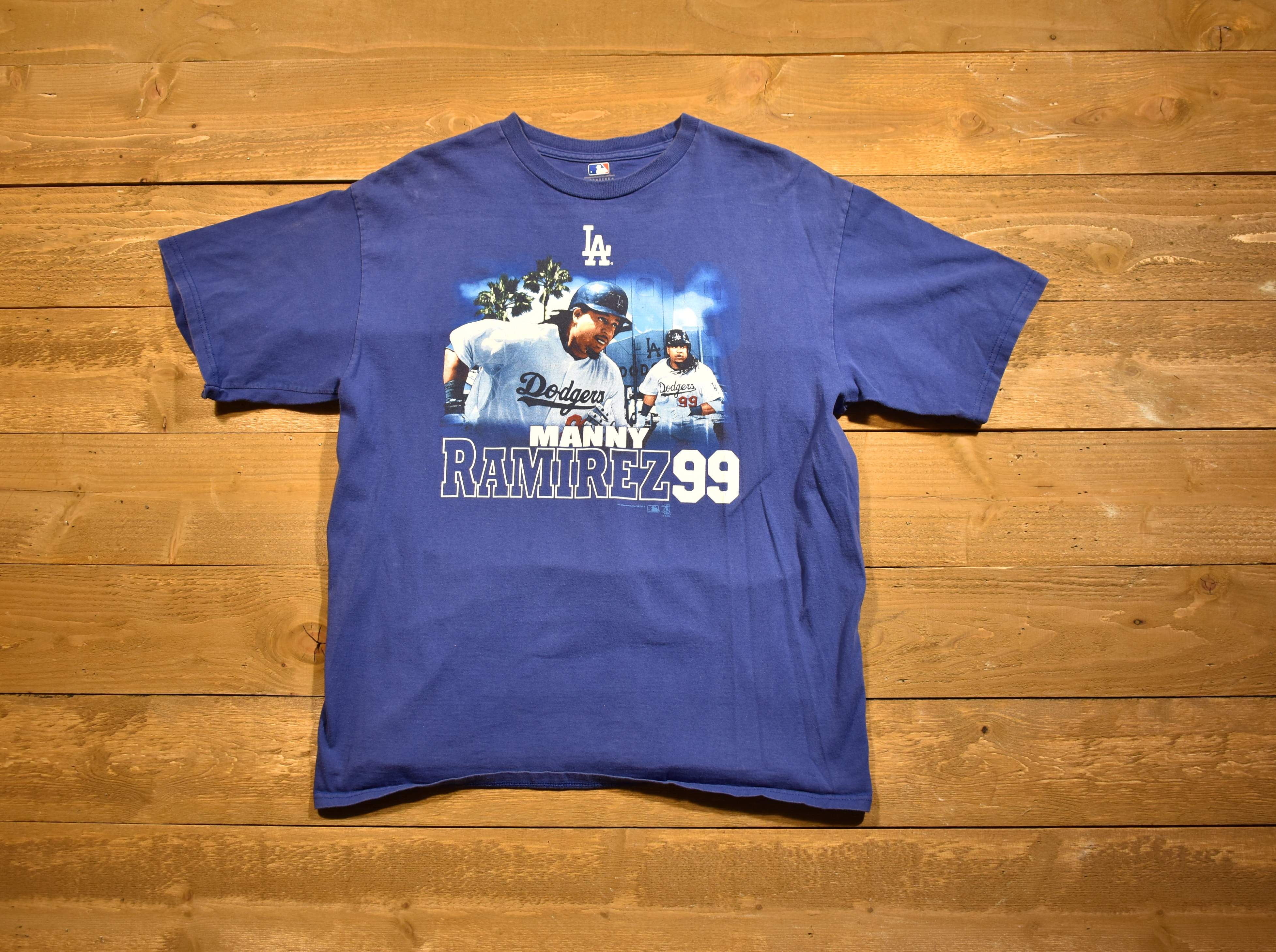 LA Dodgers Manny Ramirez 99 MLB baseball men's T-shirt large blue used