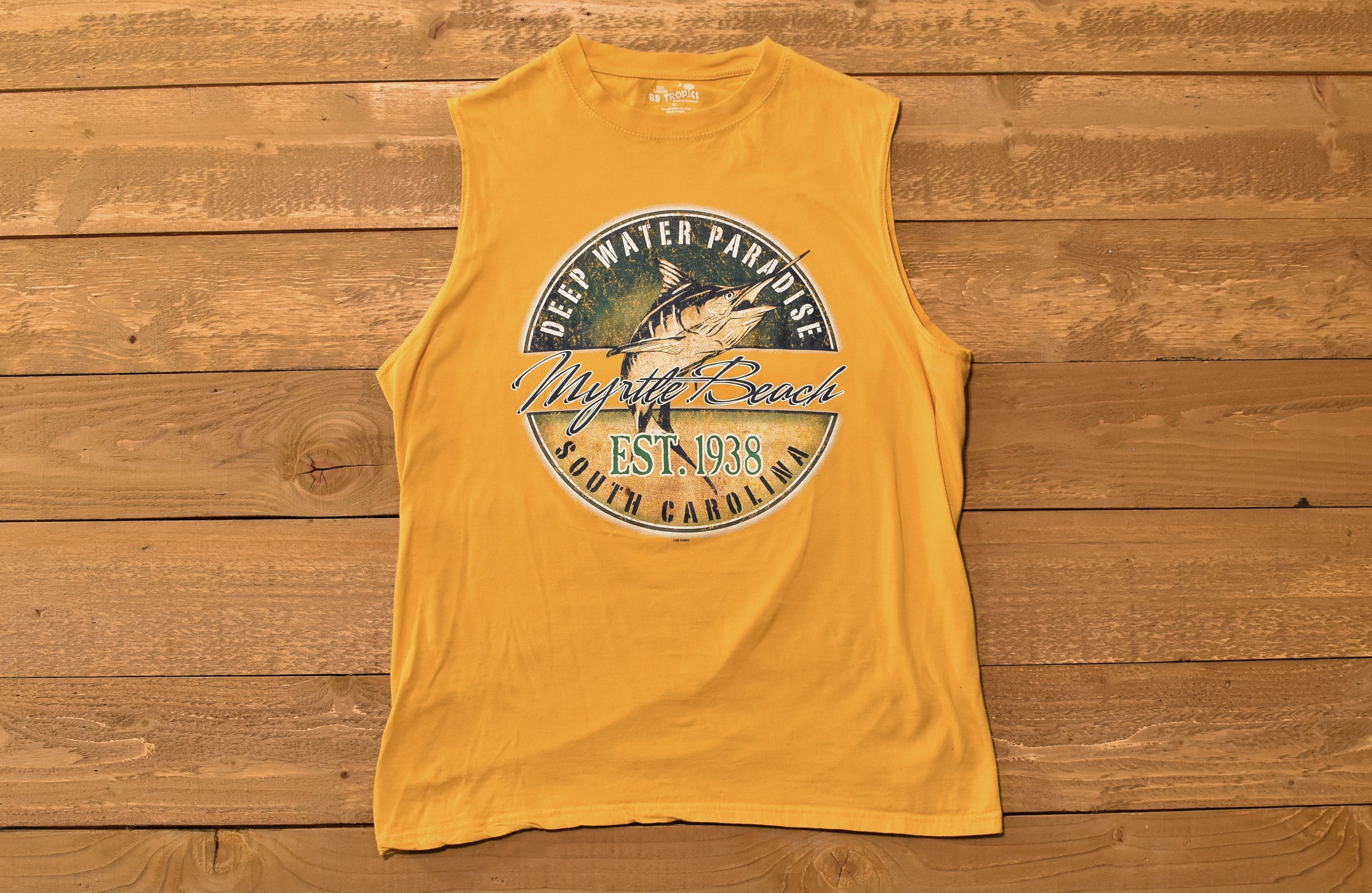 Mens Cut off tee XL Yellow South Carolina Deep Water Paradise Used set 1938