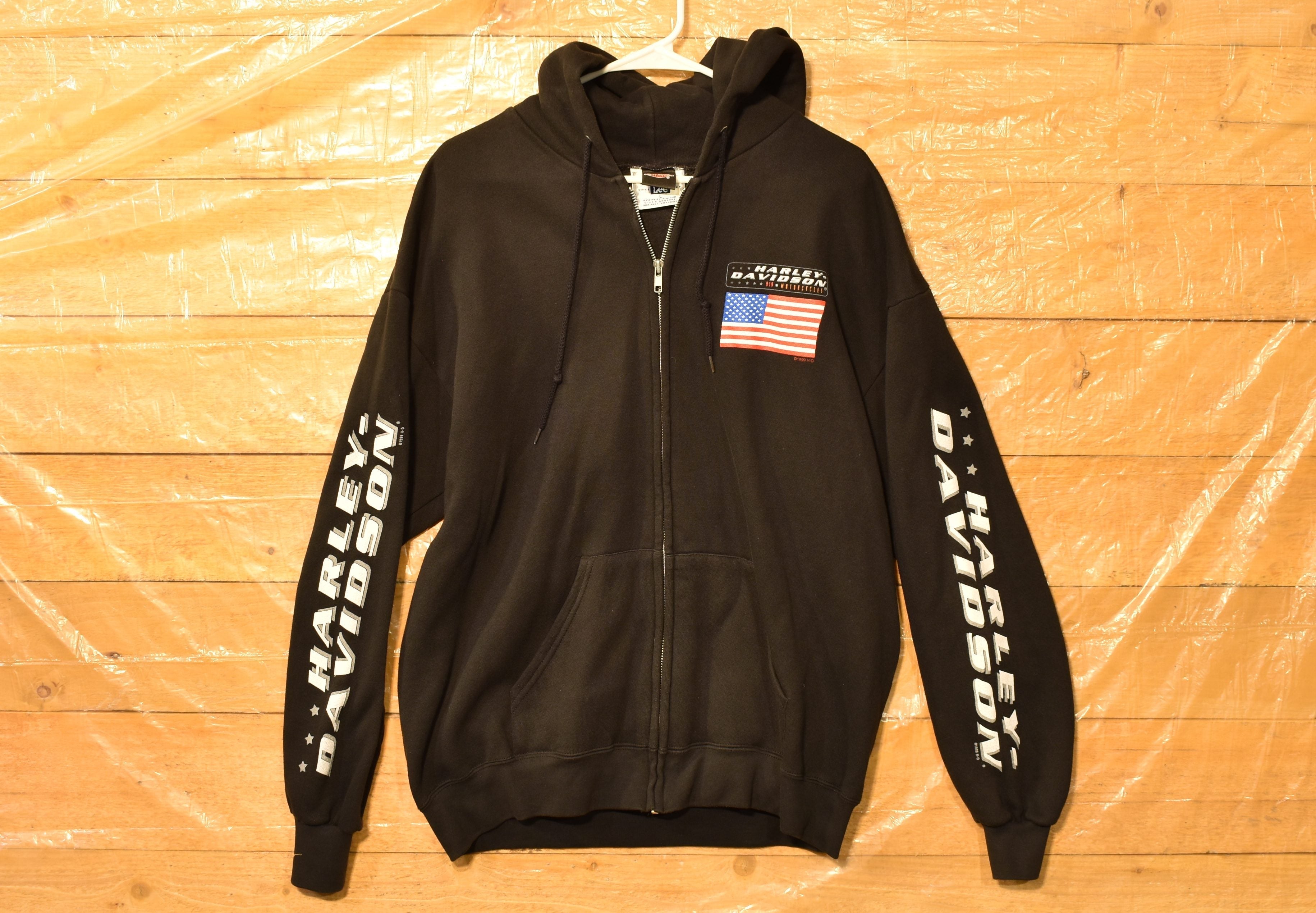Harley Davidson Mens Sweatshirt Large LEE Hoodie American Flag