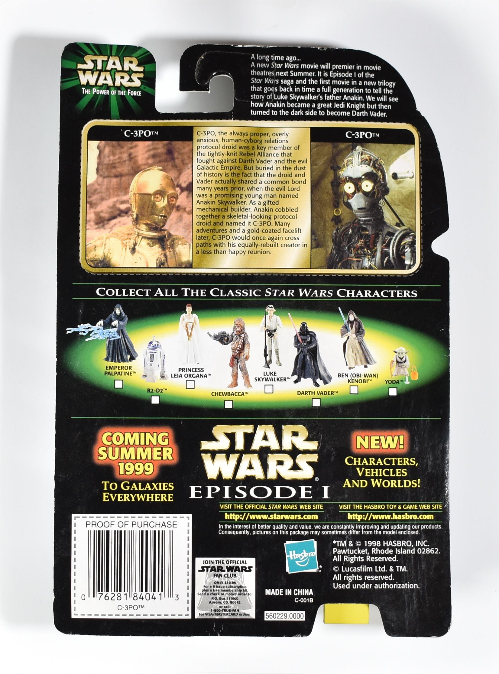 Star Wars Power of the force Flash Back Photo C-3PO Removable Arm Action Figure