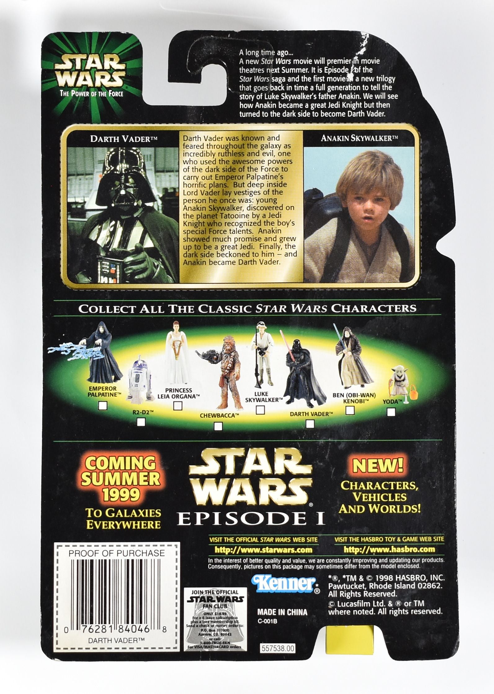 Star Wars Power of the force Flash Back Photo Darth Vader with Lightsaber Action Figure 