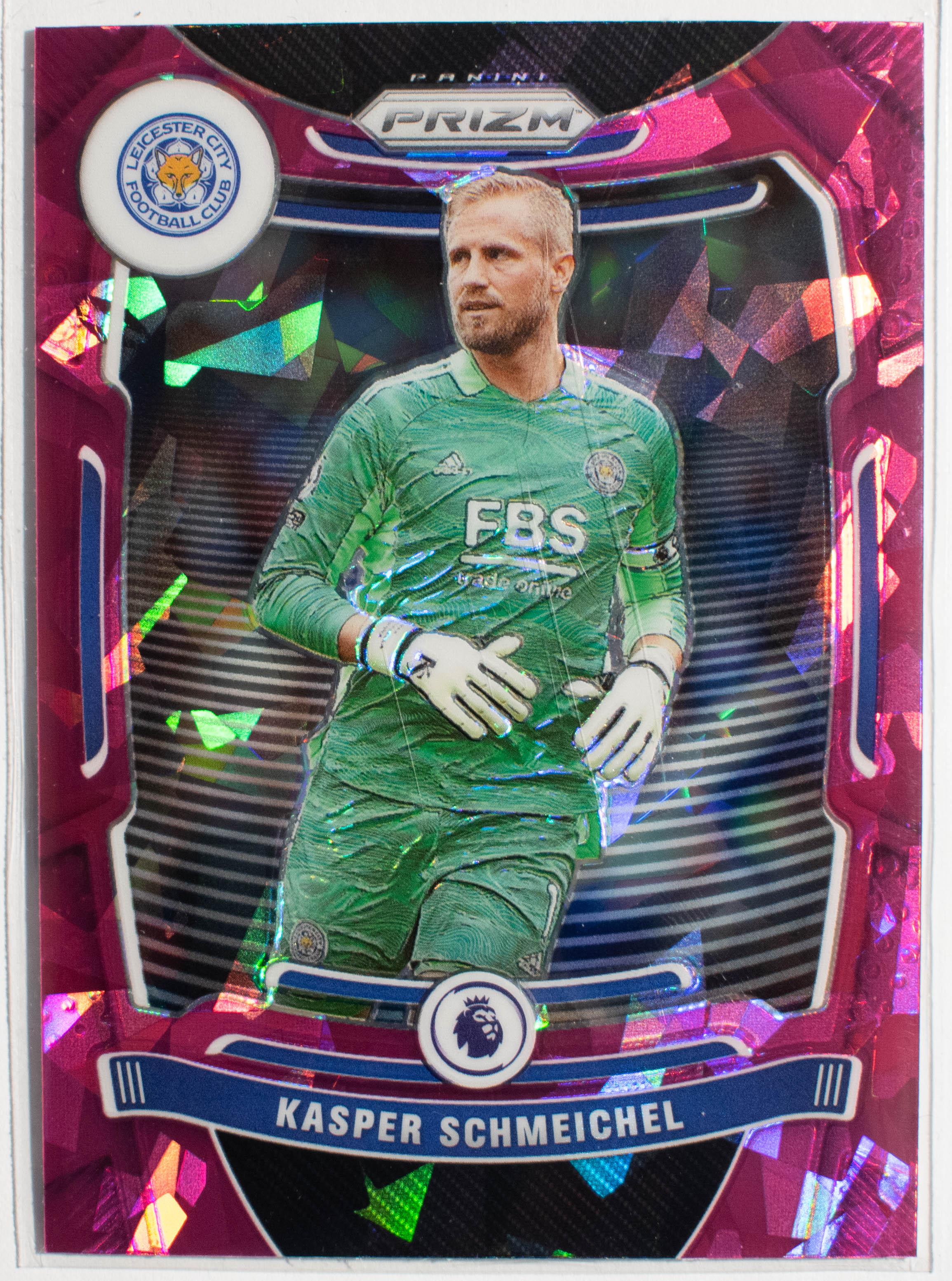 16 Kasper Schmeichel Panini Prizm premier league 2021- 22 PINK Cracked ICE Prizm