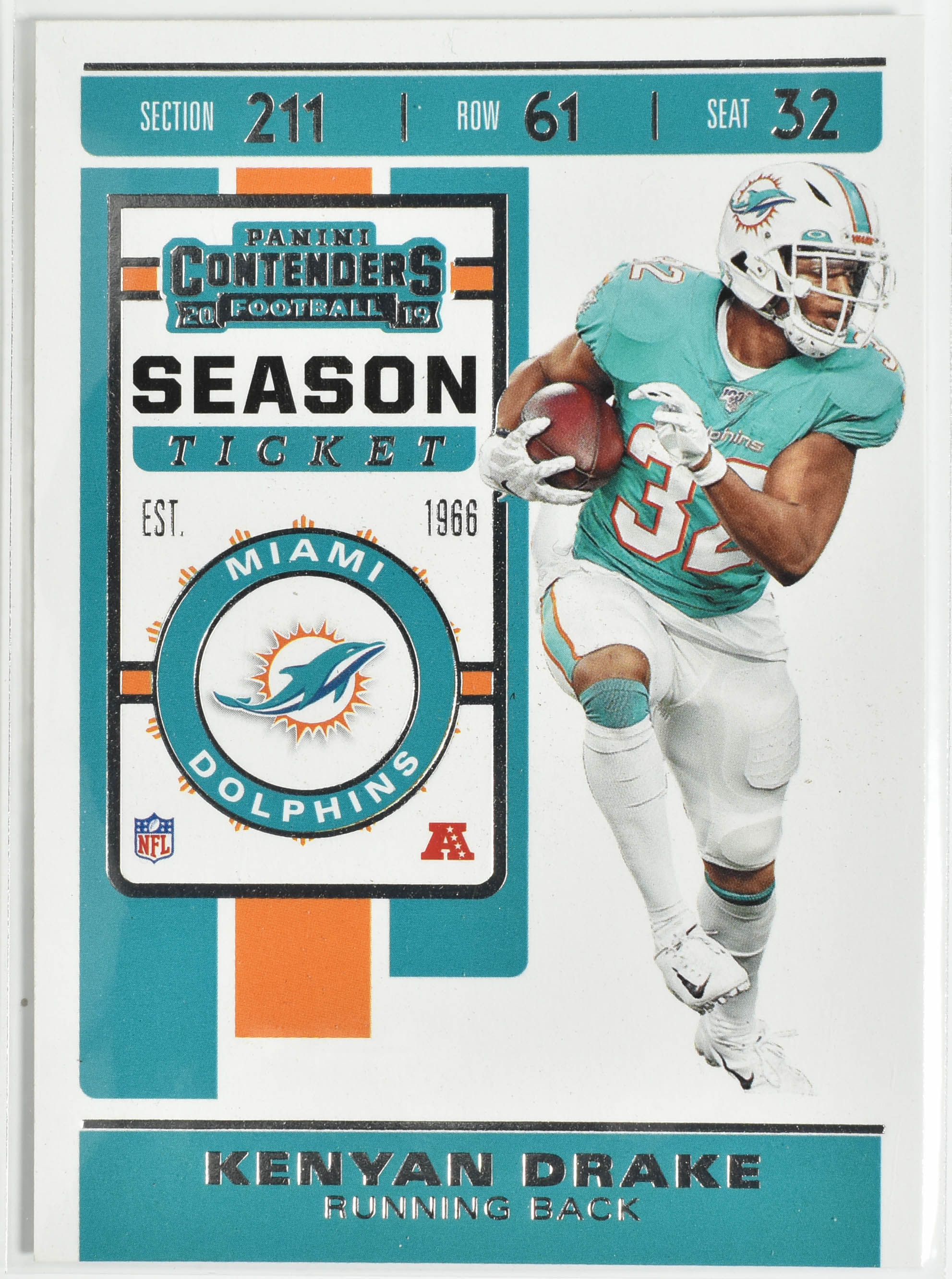Kenyan Drake 7 Panini Contenders 2019 Miami Dolphins